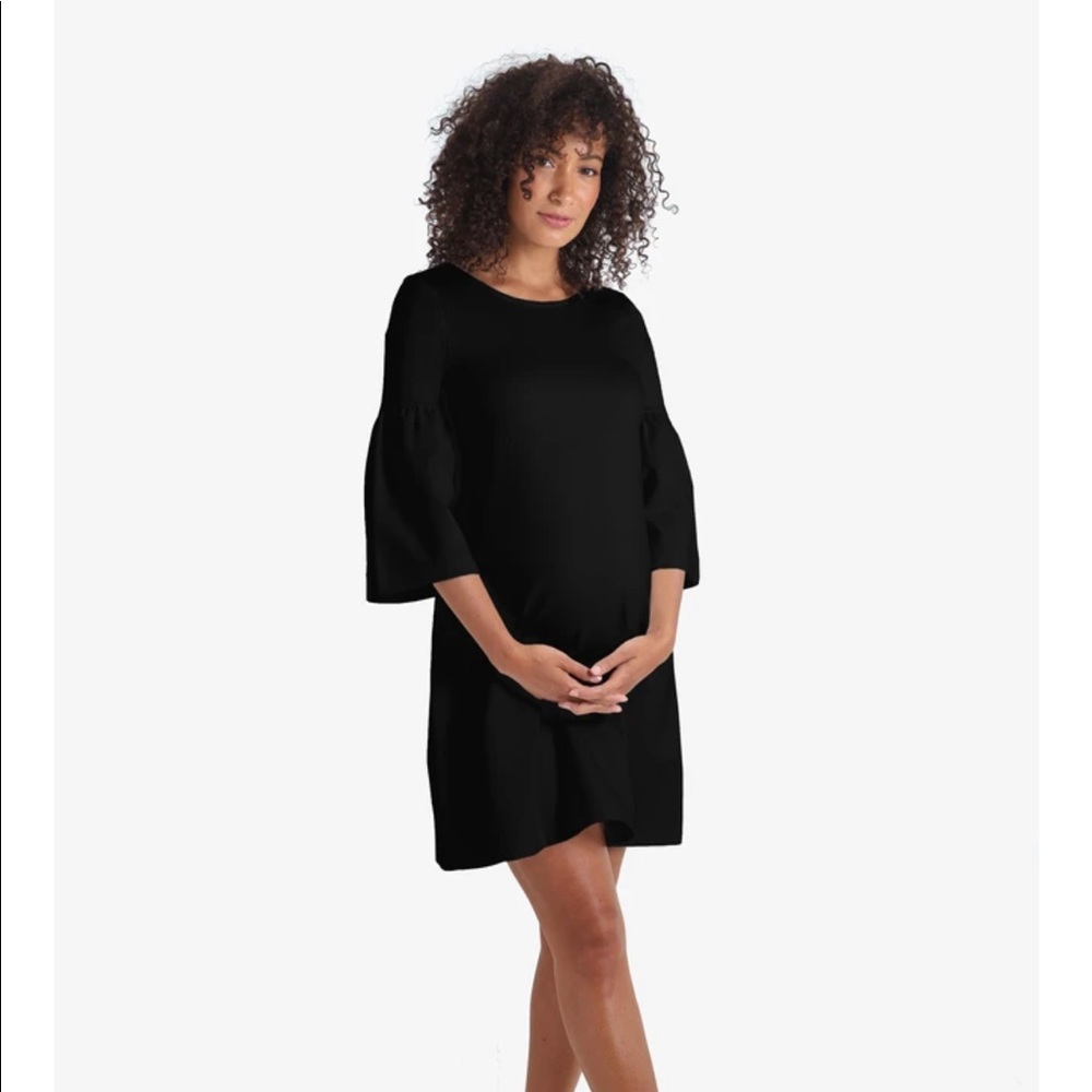 Black bell sleeve maternity dress.